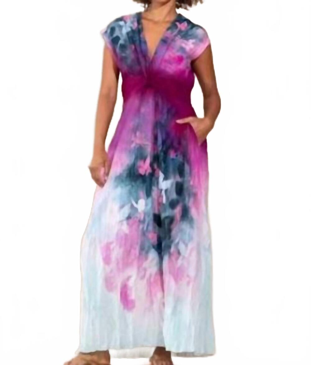 NEW GO BY GO SILK crinkle cut twist dress in gradient garden